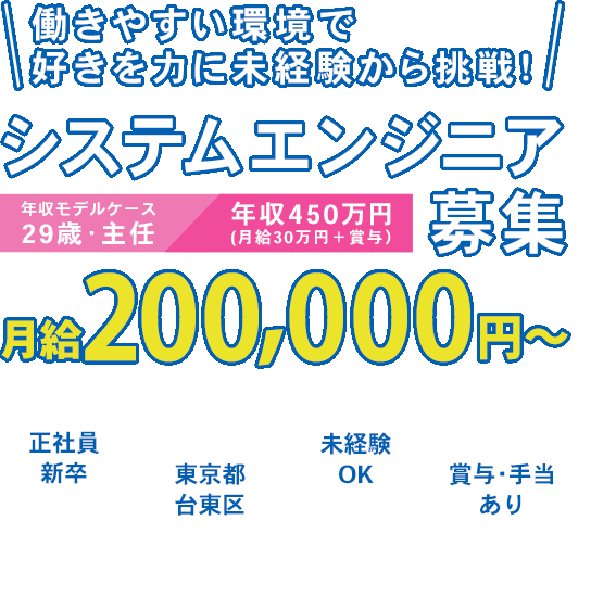 好きを仕事に！成長できる環境！システムエンジニア募集